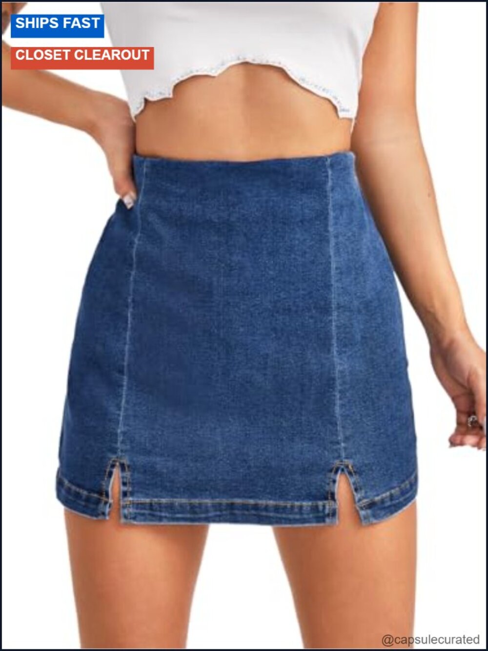 High Stretch Denim Skorts High Waist Split Hem Skirt Shorts